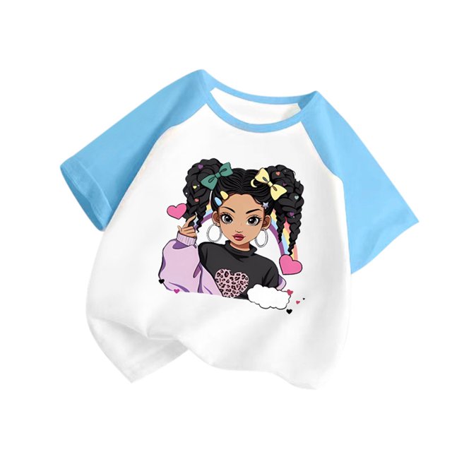 GDREDA Vêtements Fille Enfant Bébé Filles Mignon Col Rond Manches Courtes Imprimé Manches Raglan Tee Été Décontracté T-Shirt T-Shirts Fille Bleu,9-10 Ans