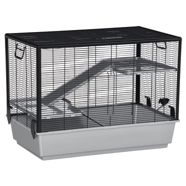 PawHut Cage pour Hamster à 3 Niveaux avec Accessoires, Rampes, Gris
