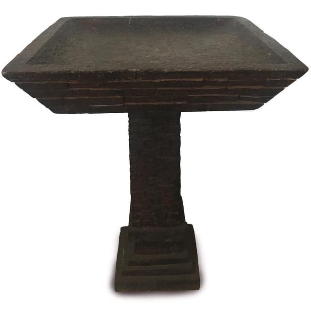 Angelo Décor Square Birdbath standing 23 inches tall with a square basin and textured pedestal base made from durable fibre reinforced NuCrete concrete, ideal for backyard garden use as a bird bath fountain and suitable for attracting birds.