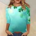 thumbnail image 2 of Diufon T-Shirts de la Saint-Patrick pour Femmes, Grande Taille, Imprimé Trèfle, Manches 3/4, Col Rond, 2 of 5