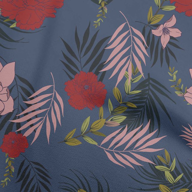 oneOone Polyester Lycra Blue Fabric Florals Craft Projects Decor Fabric Printed By The Yard 56 Inch Wide