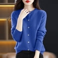 thumbnail image 2 of cfhntfmh Cardigan pour Femmes à Manches Longues, Hauts Doux, Col Ras du Cou, Uni, Manteau Chandail à Boutons, Automne 2024, 2 of 3