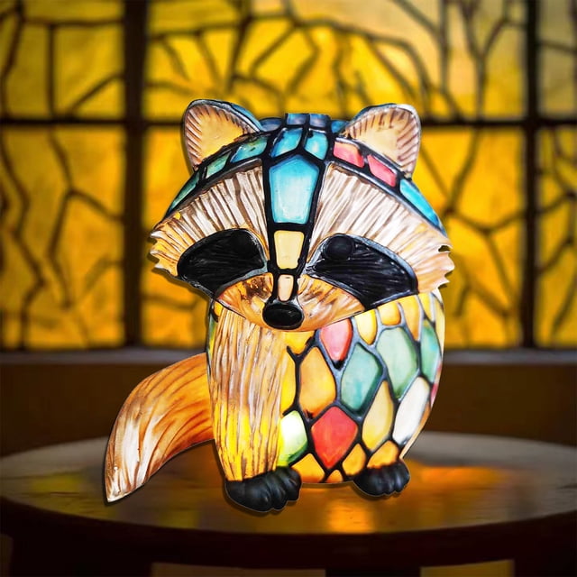 TopLLC Décorations de Bureau Rétro en Résine 3D en Forme de Renard avec Lampe LED Design Coloré pour Table, Animaux Mignons de Noël Night Lights, 5.9 Pouces