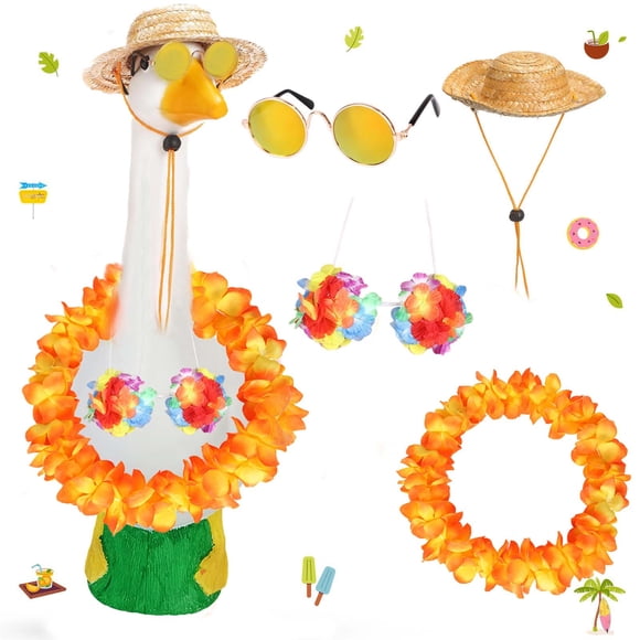 Matoen Hawaiian Holiday Porch Garment Garland Hat Sunglasses White Decorative Set Holiday Decorative Set