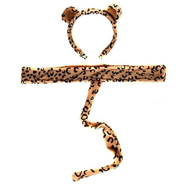 Kids Plush Leopard Headband Ears Tail Jungle Safari Dressup Costume Set