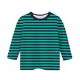 thumbnail image 4 of MeetoTime Filles Enfants T-shirt à Manches 3/4 Col Ras du Cou Rayé Imprimé d'Été Décontracté Vêtements pour Enfants 3-12 Ans, 4 of 5