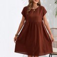 thumbnail image 2 of Yuyuzo Robes d'Été pour Femmes 2025 Coton Lin Manches Courtes Plissées Robe Midi Décontractée T-Shirt Fluide Robe d'Été, 2 of 5