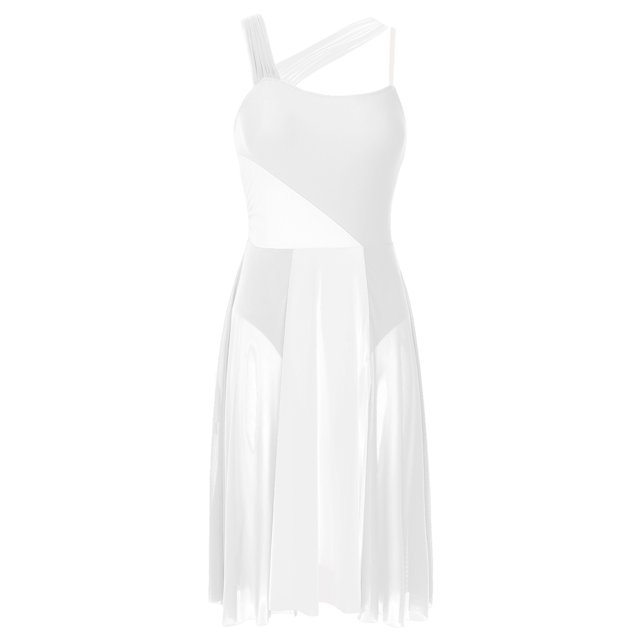 RUNQHUI Robe Justaucorps Sans Manches en Maille à Blocs de Couleur pour Danse Lyrique Contemporaine Moderne pour Femmes Blanc TG