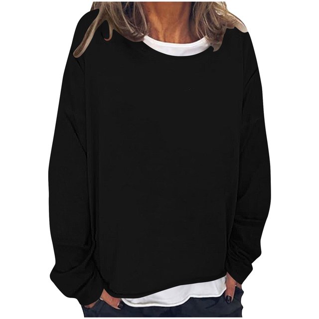 Timegard Hauts pour Femmes à Épaules Tombantes, Col Ras du Cou, Chandail Ample, Hauts d'Automne Décontractés à Manches Longues, Blouse Confortable