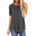 thumbnail image 3 of Women T-shirt Solid Color Stitching Top Solid Color Asymmetrical Hem Blouse, Gray, M, 3 of 7