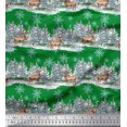 thumbnail image 1 of Soimoi Green Rayon Fabric Reindeer & Snowflakes Tree Print Fabric by the Yard 42 Inch Wide, 1 of 5