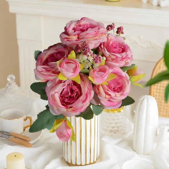 Bouquet de Roses Artificielles en Soie Synthétique - Fleurs Artificielles pour la Décoration Intérieure, Composition Florale à 5, Rouge, JKODE