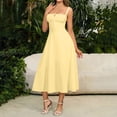 thumbnail image 4 of VEKDONE Women's Casual Split Drawstring Sundress With Straps Yellow L, 4 of 8