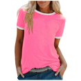 thumbnail image 1 of Pompotops T-shirt Uni pour Femme, Manches Courtes, Blouse à Col Rond, Hauts Décontractés, Liquidation, 1 of 4