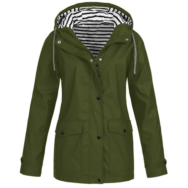Jackets Women Solid Rain Jacket Outdoor Plus Size Hooded Raincoat Windproof Womens Spring Jacket on Clearance