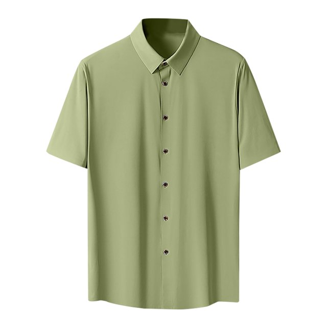 Birdeem Shirts for Men Mens Short Sleeved Solid Color Button Ice Silk Formal Dress Short Sleeved