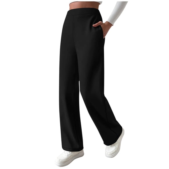 fatyb Pantalon Doublé en Molleton pour Femme, Jambe Droite, Taille Haute, Pantalon Thermique pour Femmes avec Poches
