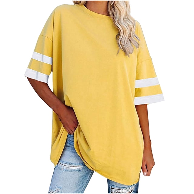 Chandails à Manches Courtes pour Femmes T-Shirts Surdimensionnés pour Femmes T-Shirts Amples Demi-Manches Col Rond Hauts Color Block Tuniques T-Shirts Surdimensionnés pour Femmes Hauts à Demi-Manches pour Femmes