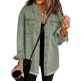 thumbnail image 3 of Yubnlvae Veste-Chemise en Denim Lavé Vert Armée Mode Décontractée pour Femme, G, 3 of 3