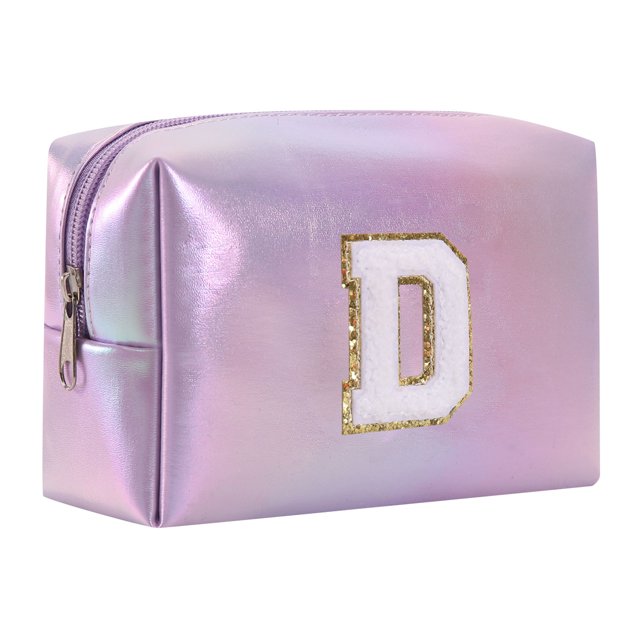 Large Capacity Embroidered Alphabet Purple Makeup Bag Toiletry Bag Travel Storage Bag Clutch Handbag