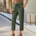thumbnail image 2 of Yanlir Women's Summer High Waisted Boho Straight Pants Wide Leg Long Lounge Pants Solid Color Drawstring Trousers with Pocket Lightweight(Army Green,XL), 2 of 7
