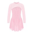 thumbnail image 1 of Sxiwei Kids Girls Long Sleeve Mesh Splice Figure Skating Dress with Rhinestone Keyhole Back Gymnastic Pink 10, 1 of 5