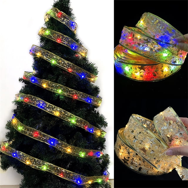 Christmas Led Lights, Festive Holiday Decor, 2 String Led Strips, Warm White, for Home Indoor Outdoor, Energy Efficient, Weatherproof, Smart Remote Control, Battery Operated, Easy Install, Hzhnb