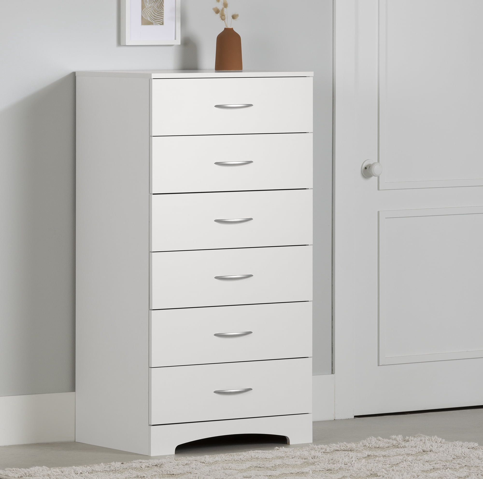 Commode 6 tiroirs pour Adulte, fini Blanc solide, collection Step One de Meubles South Shore