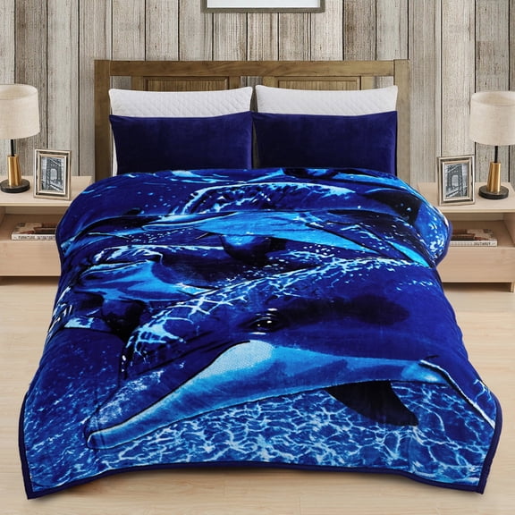 JML Couverture en Molleton Peluche Doux pour Lit Très Grand 83"x91 Pouces 5.7lb, Couverture Raschel 2 Plis Lion&Dauphin