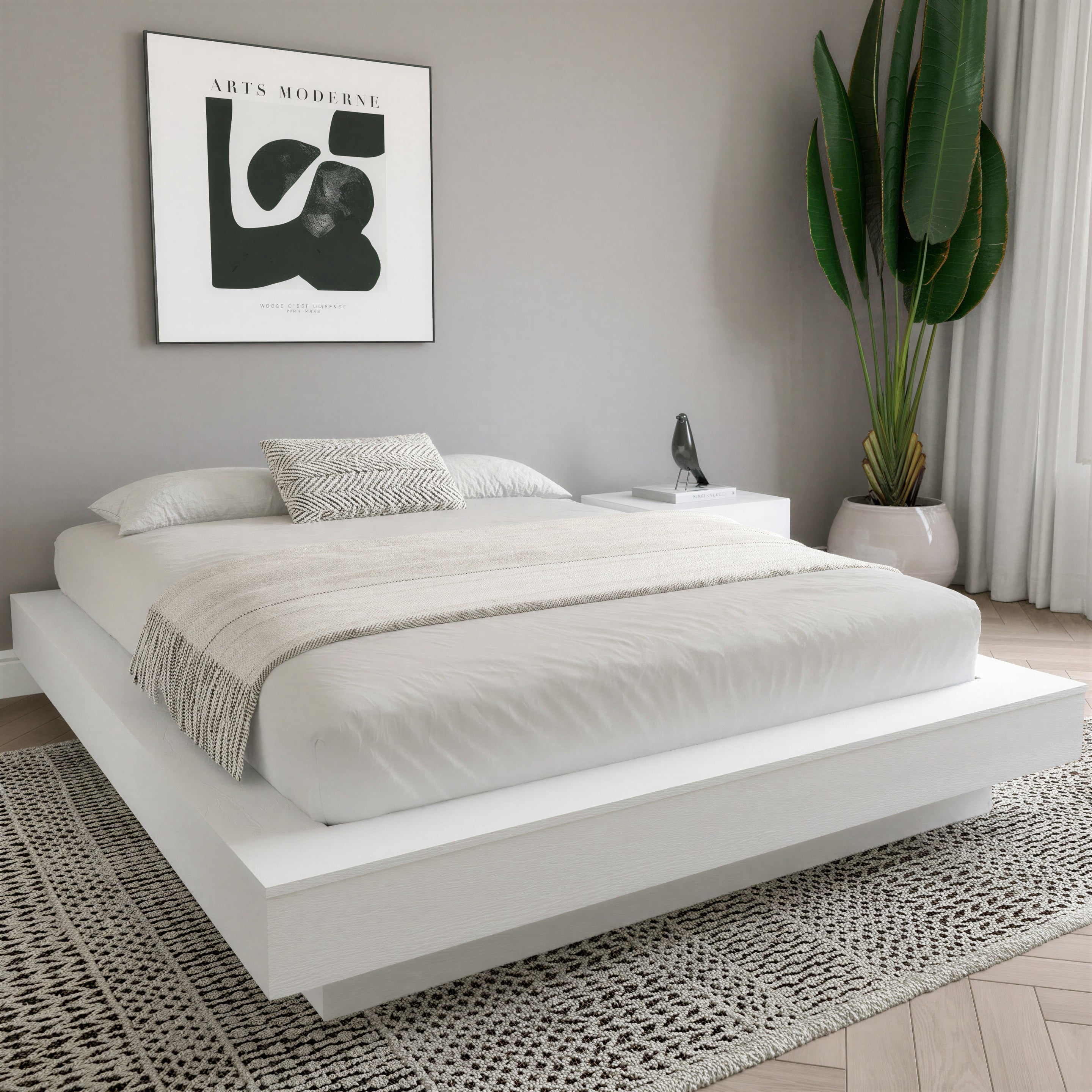 Nexera Marconi King Platform Bed Frame, White Oak