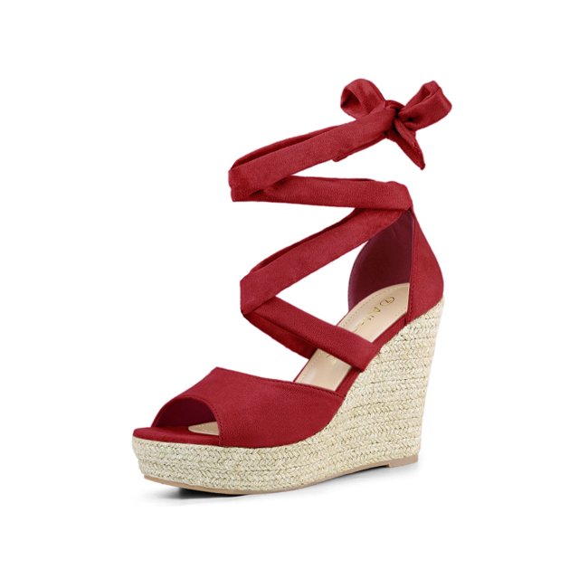 BLISSFUL STEP Sandales Compensées à Plateforme Espadrilles à Lacets Unies pour Femmes