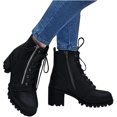 thumbnail image 4 of CEHVOM Ankle Boots Women Zipper Solid High Heel Slip Round Toe Fall Winter Chunky Booties, 4 of 6