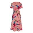thumbnail image 4 of Weiqiqre Robe Midi Trapèze à Manches Courtes d'Été pour Femme, Décontractée, à Fleurs, Style T-Shirt, Fluide, de Plage, avec Poches, 4 of 5
