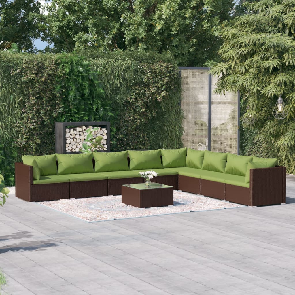 vidaXL 9 Piece Garden Lounge Set with Cushions Poly Rattan Brown