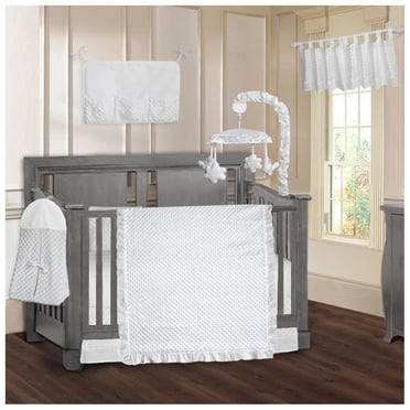 BabyFad Minky Ultra White 9 Piece Baby Crib Bedding Set with Musical Mobile – Gender Neutral, Ultra Soft Minky Fabric, Modern Nursery Decor