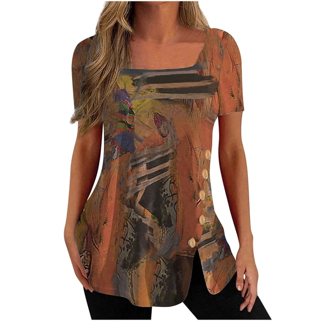 Birdeem Fashion Woman Causal Printing Blouse Short Sleeve T-Shirt Summer Button Tops