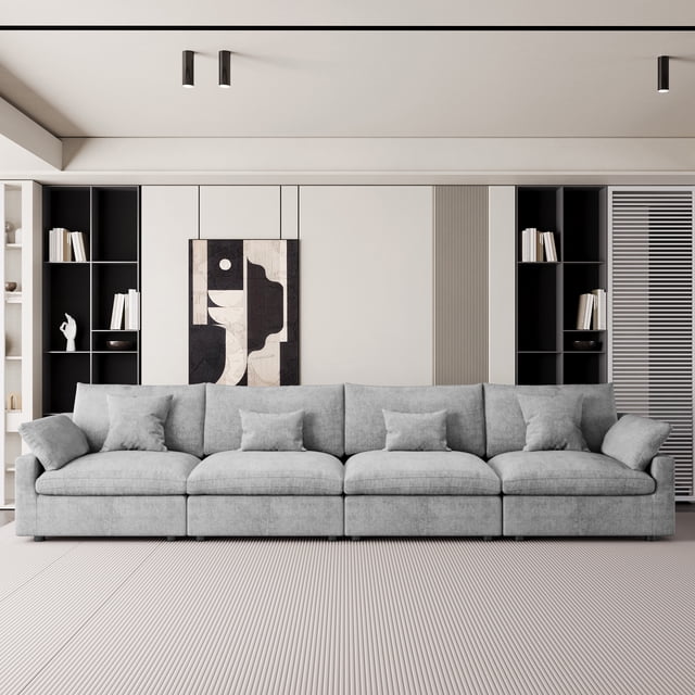 The Magic Home 4-Seater Cloud Modular Linen Sectional Sofa, Light Gray