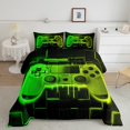 thumbnail image 2 of Green Yellow Gaming Full Size Comforter Sets for Boys - Gamer Comforter Boys Full Size Bedding Set, Neon Lights Abstract Geometry Design Gamer Room Decor, 2 of 5