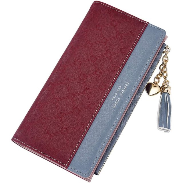 Women PU Leather Wallet Long with Tassel Decoration Multi Slots