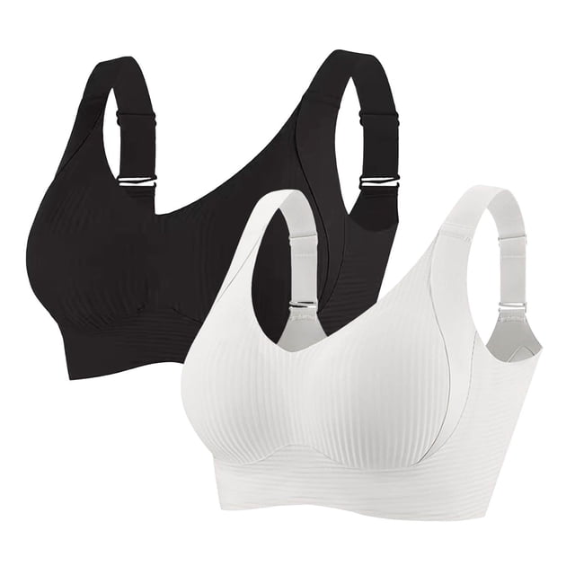 2 Pieces Women Plus Size Push-Up Bras No Underwire T-Shirt Bralettes Ribbed Full Coverage Sports Everyday Bras Multicolor, 34/75BCD