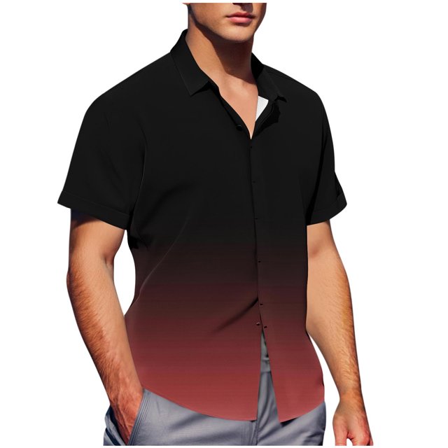 Pisexur Shirts for Man T Hommes Mode Décontractée Col Rabattu Imprimé Manches Courtes Chemise Boutonnée Blouse Rouge Pastèque, S Chemises de Golf Hommes & Chemises Hommes
