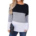 thumbnail image 3 of Women Tricolor Spliced Round Neck Long Sleeve Pullover Top, 3 of 7