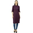 thumbnail image 2 of Phagun Kurti Tunique Unie en Coton Col Mandarin Kurta Blouse Ethnique Décontractée, 2 of 2