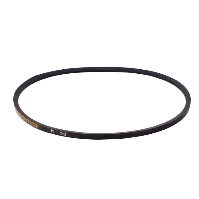 Unique Bargains K26 Courroie d'Entraînement en V en Caoutchouc Noir durable avec Cordon en polyester à Résistance Accrue. Présente une Conception de Type K avec une Largeur Supérieure de 8 mm et une Épaisseur de 6,35 mm. le Tour de Cou Intérieur Mesure Environ 655 mm, Idéal pour le Remplacement de Courroies Automobiles et les applications de transmission de Puissance.