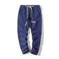 thumbnail image 1 of FcBaudy Full Length Pants Men's Cotton Drawstring Casual Solid Color Washed Straight Leg Cropped Pants Outdoor Pants Mens Cotton Pants, 1 of 7