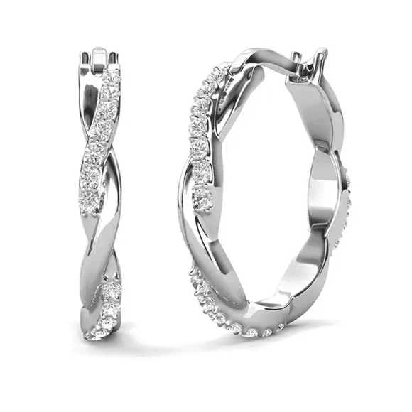 Cate & Chloe Lauren Boucles d'Oreilles Créoles 22 mm Plaquées Or Blanc 18k avec Cristaux Swarovski pour Femmes
