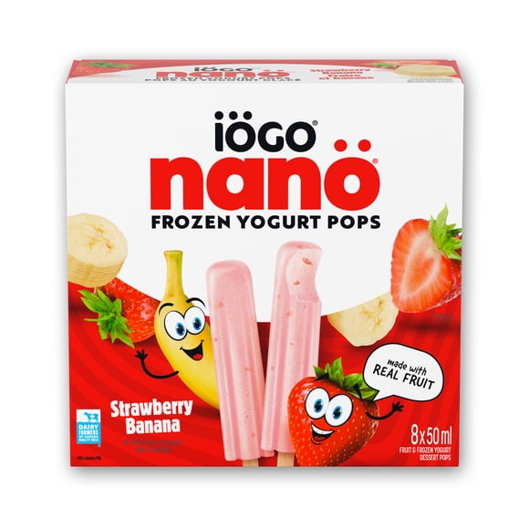IÖGO Nano Frozen Yogurt Pops, Strawberry Banana, Real Fruit, 45 Calories Per Pop, 8 x 50 ml