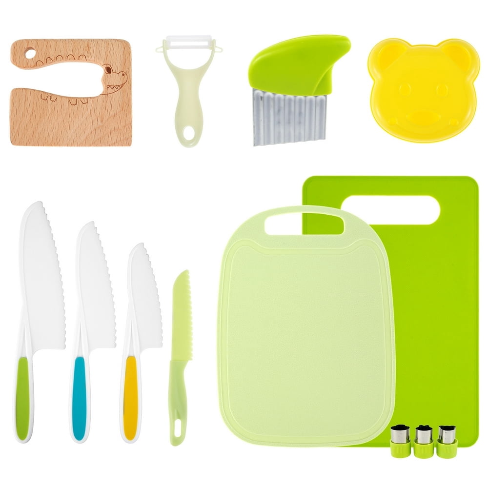 PENGXIANG 13PCS Colorful Knife Kit Kitchen Safety Knife Set for Kids Kids Kitchen Cutter Set Wooden Toddler Safety Cutters Reusable Plastic Cutters Set Kids Kitchen Knife Plastic Safe Kni