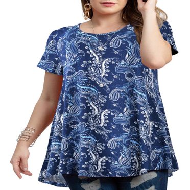 CHUANK Plus Size Blouse for Women Short Sleeve Casual Shirt Tunic Tops Down Neck T-Shirt Loose Shirt