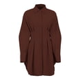 thumbnail image 3 of Womens Button Up Long Sleeve Mini T Shirt Dress Lapel Collar Pleated Flared Short Dresses Brown M, 3 of 9